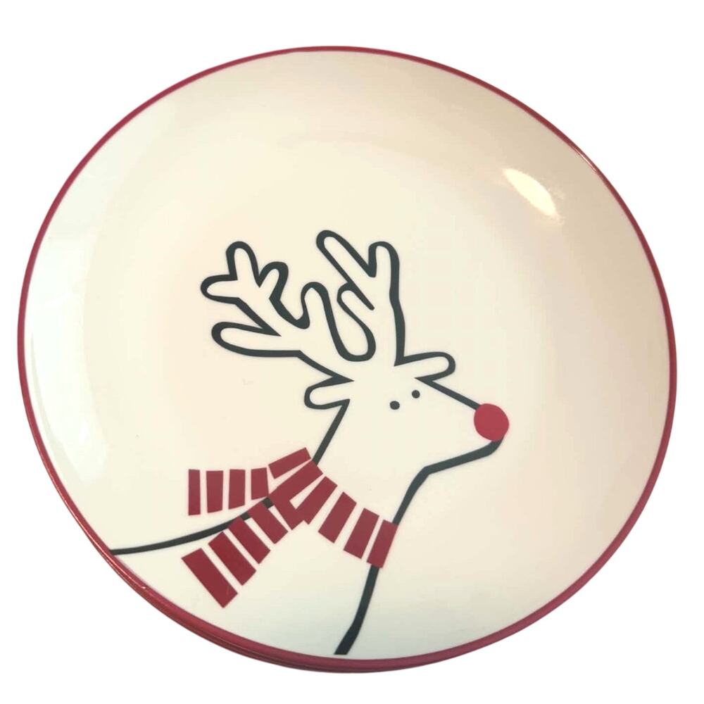 Crate & Barrel Joan Anderson Arctic Friends Reindeer Christmas Plates Set 6 NEW